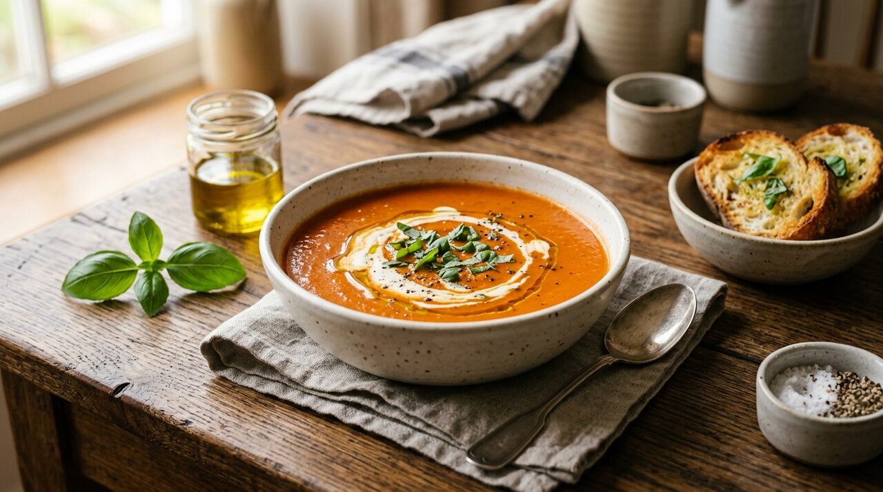 شوربة الطماطم الكلاسيكية بالريحان