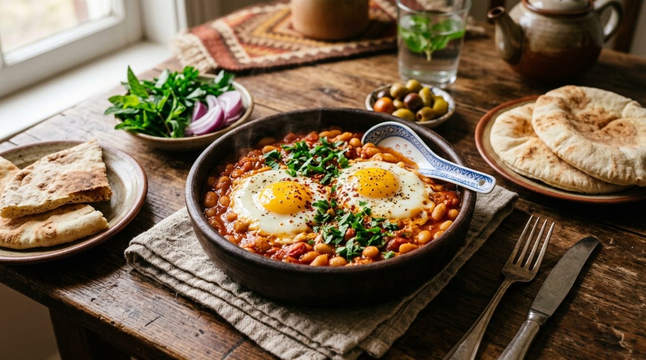 فاصولياء بالبيض على الطريقة الشعبية