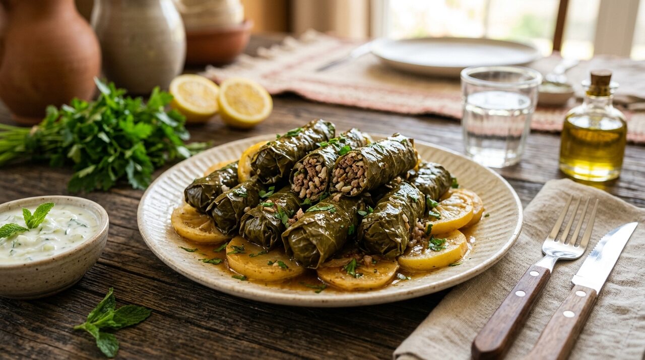 محشي ورق عنب باللحم والأرز